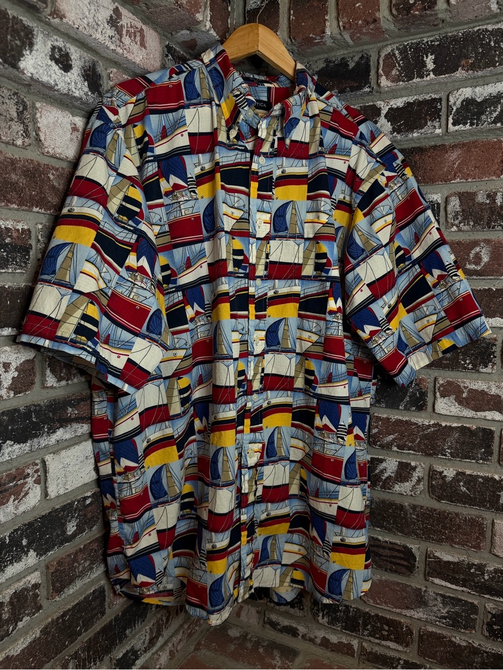 Nautica Sailboat All over Print Short-Sleeve Button-Down Short sleeve Tshirt
